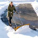 37" Extra-Wide Aluminum Snow Pusher with Wheels and Ergonomic Handle, Yellow