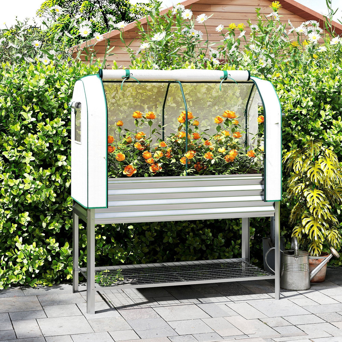 Galvanized Raised Garden Bed with Greenhouse Cover, Silver