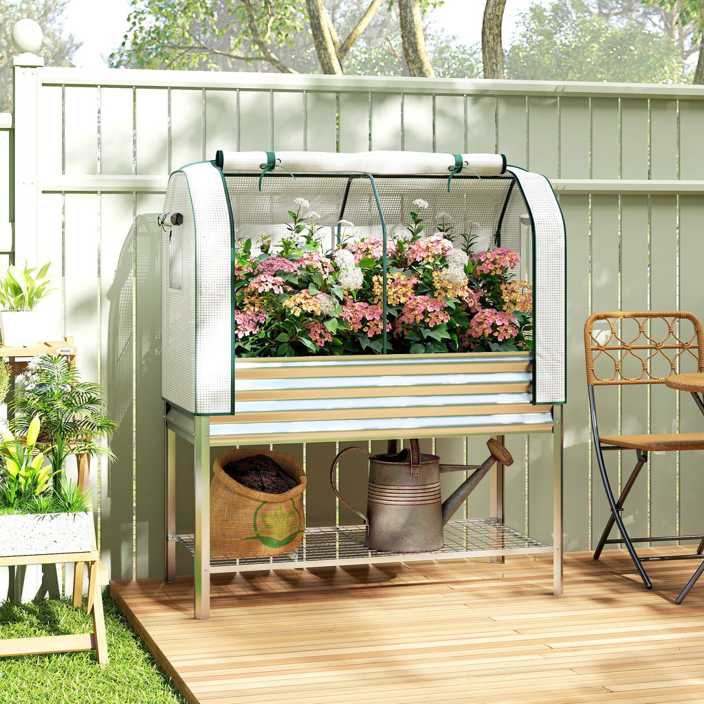 Galvanized Raised Garden Bed with Greenhouse Cover, Silver