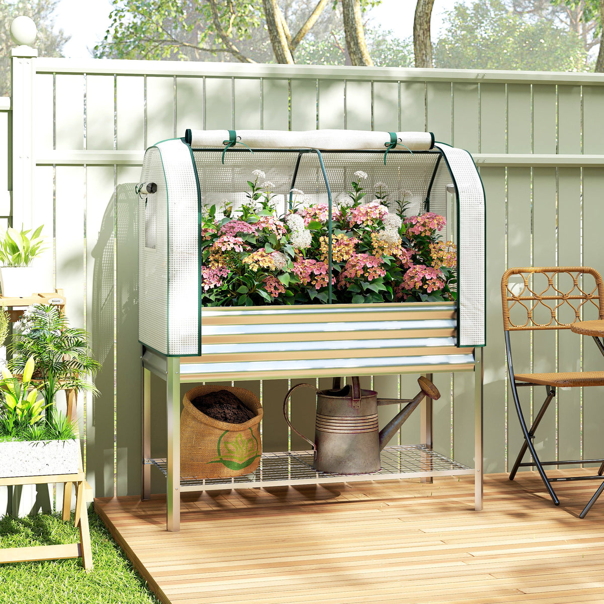 Galvanized Raised Garden Bed with Greenhouse Cover, Silver