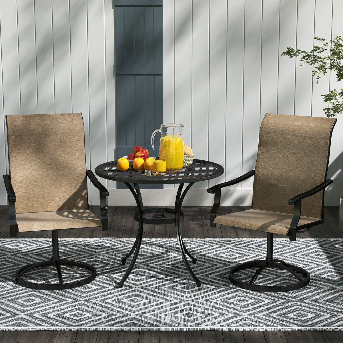 2-Piece Outdoor Patio Swivel Chairs, Brown