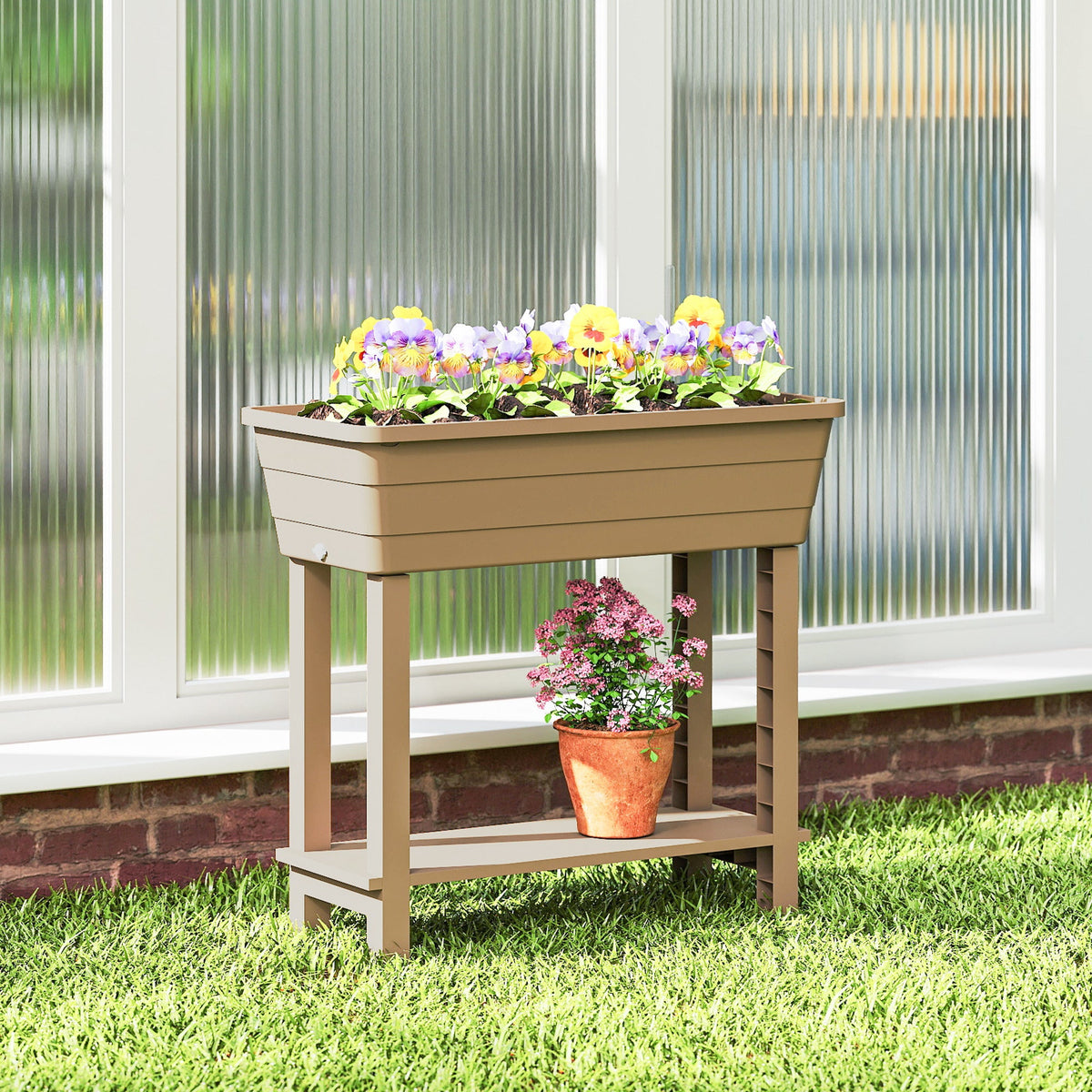 41L Self-Watering Raised Garden Bed with Lid and Shelf, Brown