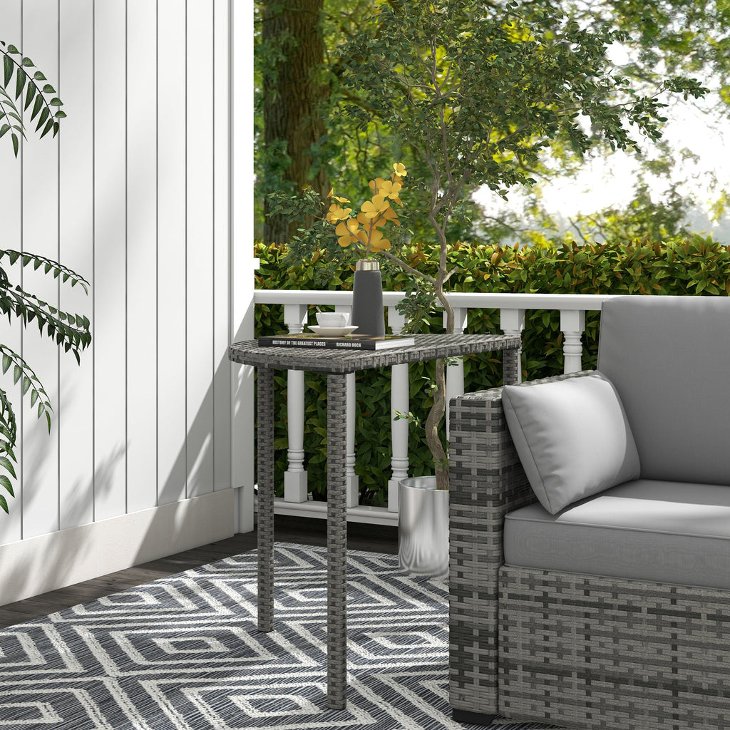 39.4" Half Round PE Rattan Side Table with Metal Frame, Grey