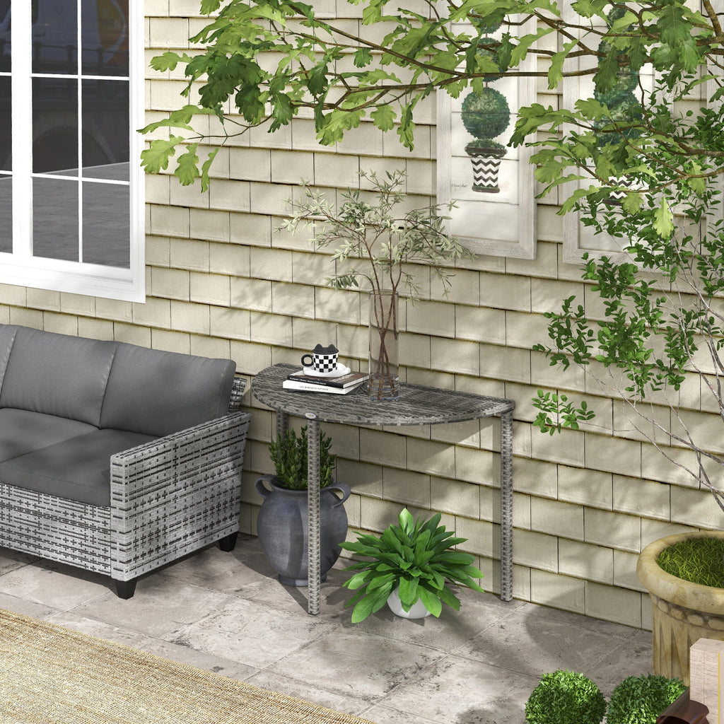 39.4" Half Round PE Rattan Side Table with Metal Frame, Grey