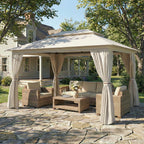 3 x 4 m Garden Gazebo with Double Roof, Netting & Curtains, Beige