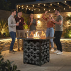 12 KW Square Propane Gas Fire Pit Table with Wind Guard, Black