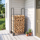 Heavy-Duty Steel DIY Firewood Rack with Customizable Width for Indoor & Outdoor Log Storage, Black