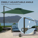 2.5 m Cantilever Parasol with Fillable Base and Double Top, Dark Green