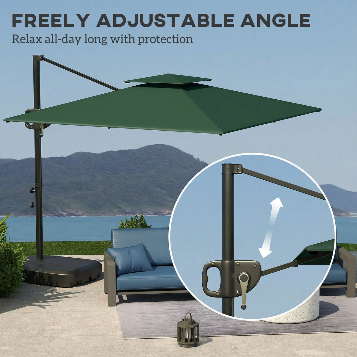 2.5 m Cantilever Parasol with Fillable Base and Double Top, Dark Green