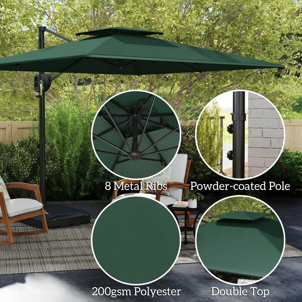 2.5 m Cantilever Parasol with Fillable Base and Double Top, Dark Green