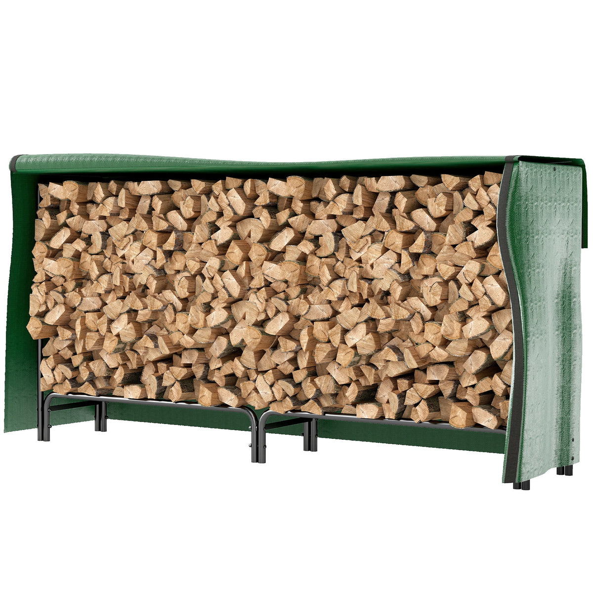 Heavy-Duty Firewood Rack with Waterproof Cover in Dark Green, 78.7" x 14.2" x 39"