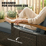 Rattan Daybed with Adjustable Backrest, Storage Ottoman, Mixed Gray