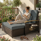 Rattan Daybed with Adjustable Backrest, Storage Ottoman, Mixed Gray