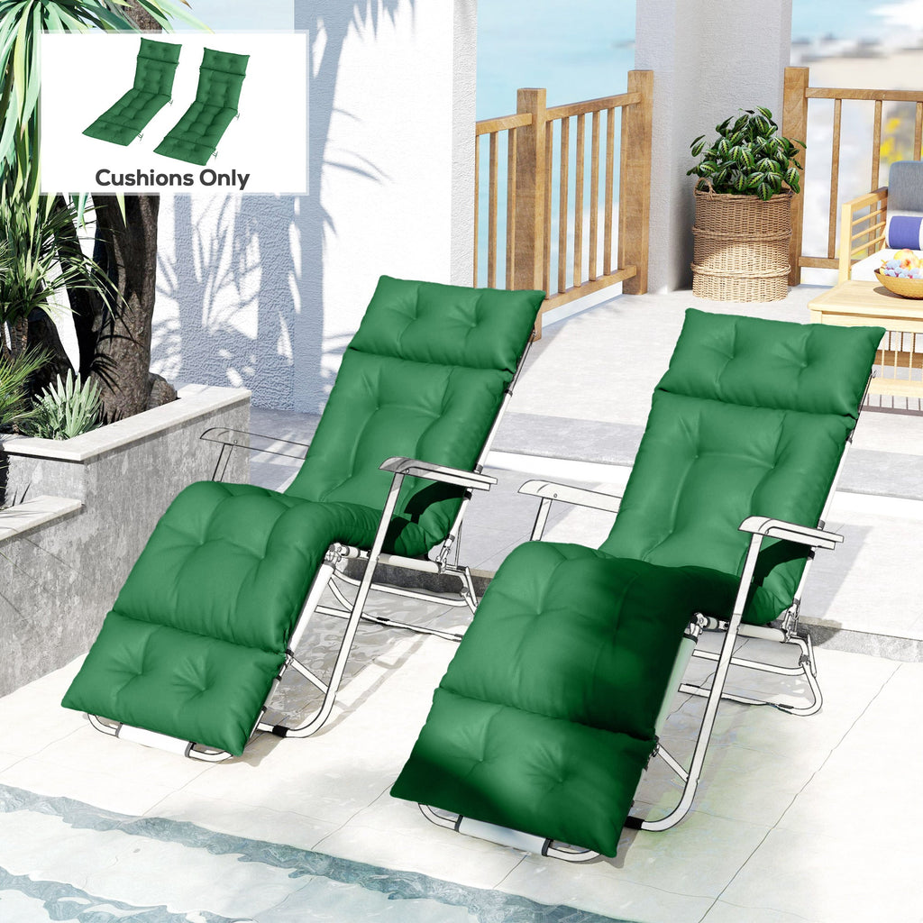 190 x 56 x 10cm Sun Lounger Cushions Set of 2, 220gsm UPF20+ Fabric with 6 Ties, Green