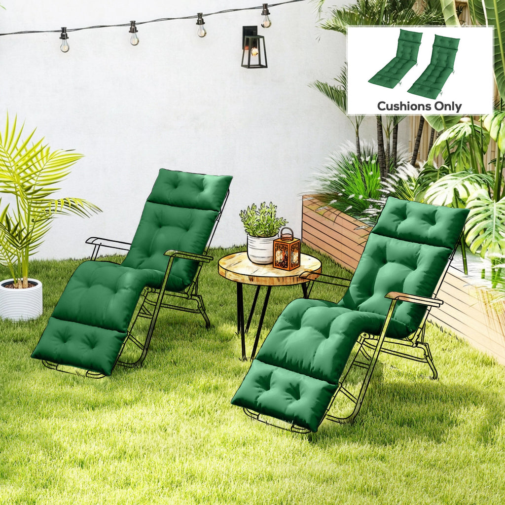 190 x 56 x 10cm Sun Lounger Cushions Set of 2, 220gsm UPF20+ Fabric with 6 Ties, Green