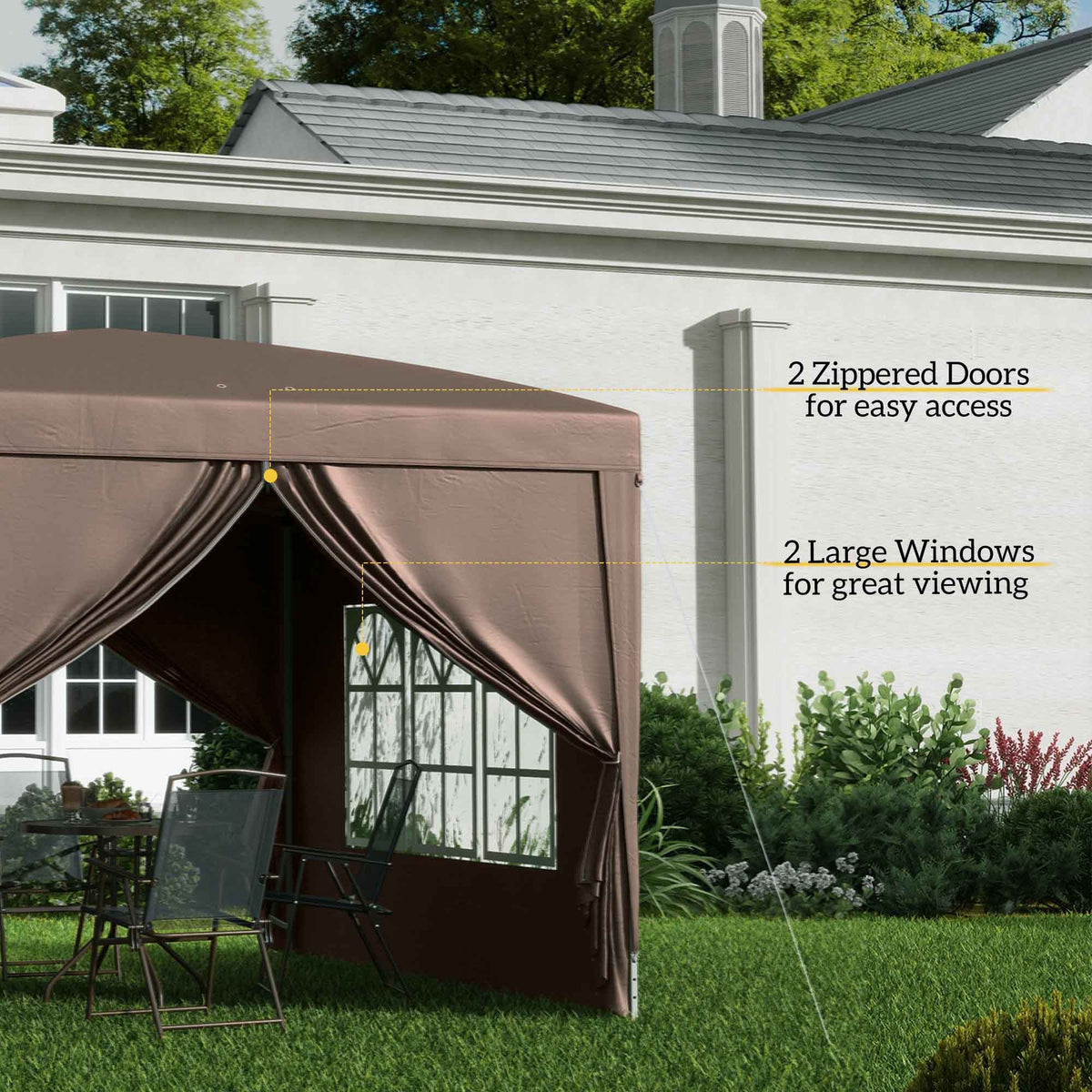 10' x 10' Pop-Up Party Tent Canopy with Carrying Bag, Coffee