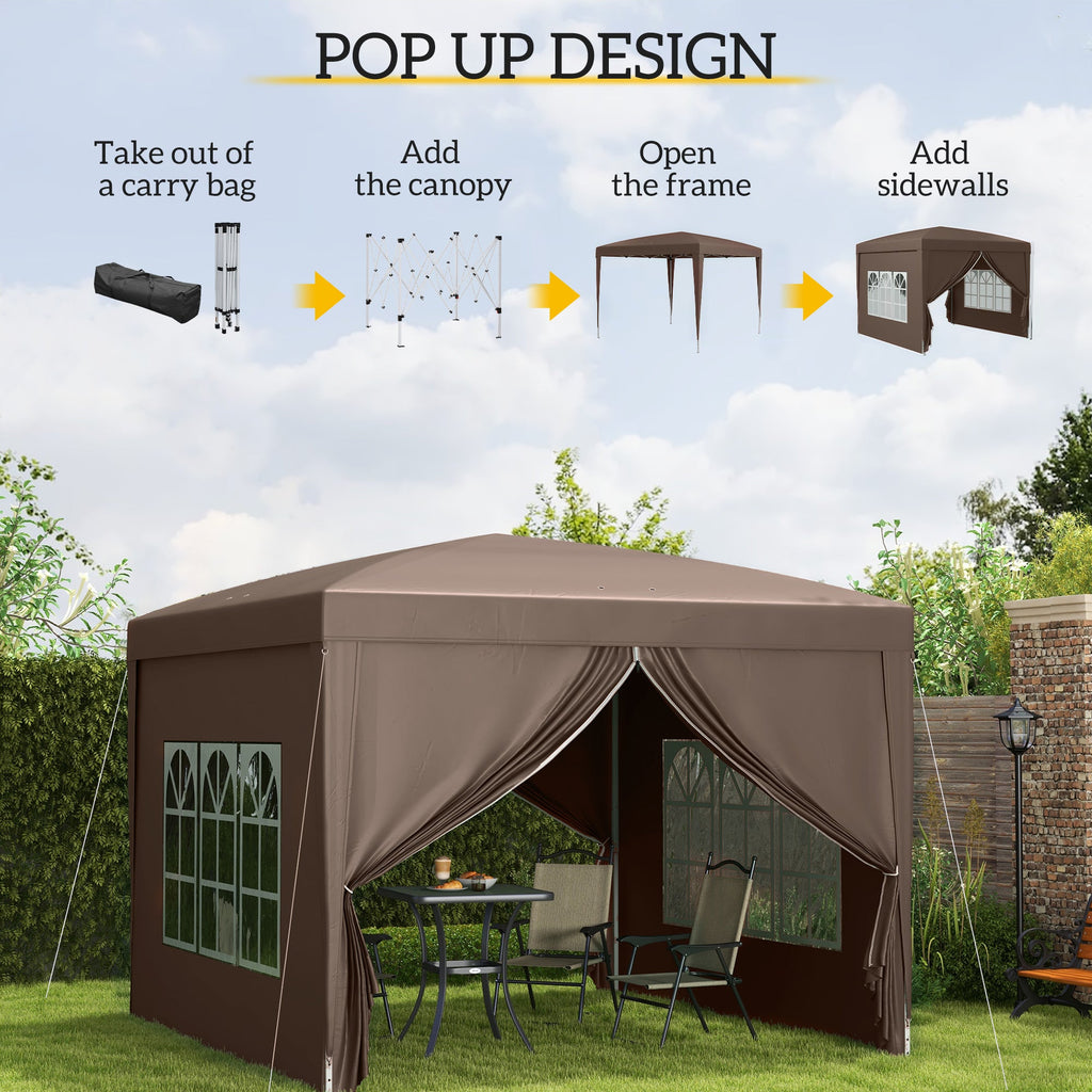 10' x 10' Pop-Up Party Tent Canopy with Carrying Bag, Coffee