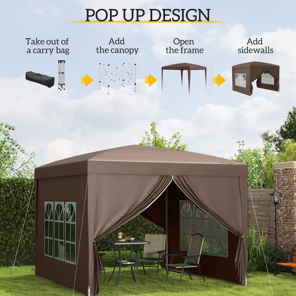 10' x 10' Pop-Up Party Tent Canopy with Carrying Bag, Coffee