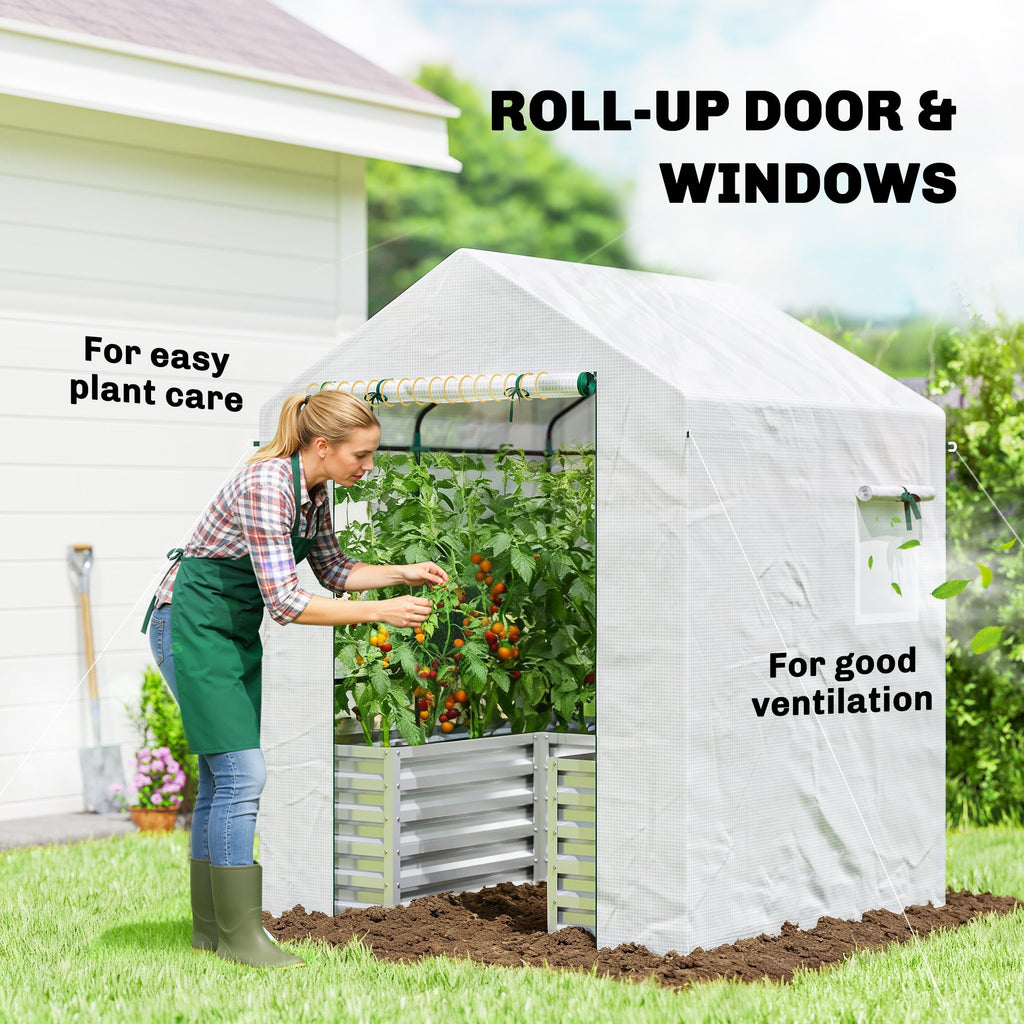 56" x 56" x 75" Raised Garden Bed Greenhouse with PE Cover, White