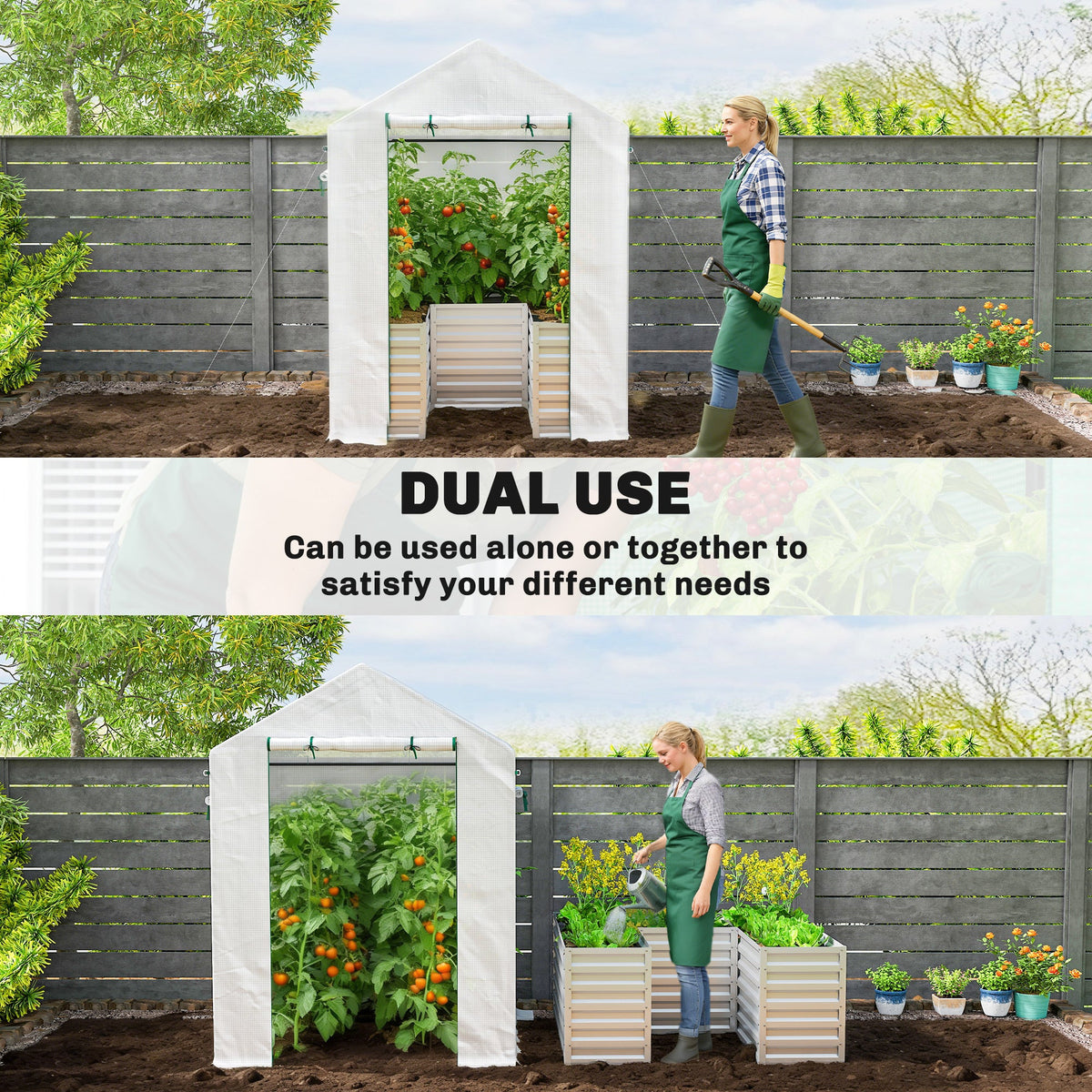56" x 56" x 75" Raised Garden Bed Greenhouse with PE Cover, White