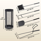 5-Piece Metal Fireplace Tool Set with Brush, Shovel, Poker, Tongs & Mesh Basket, Black