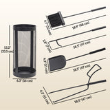 5-Piece Metal Fireplace Tool Set with Brush, Shovel, Poker, Tongs & Mesh Basket, Black