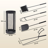 5-Piece Metal Fireplace Tool Set with Brush, Shovel, Poker, Tongs & Mesh Bucket for Indoor or Outdoor Fireplaces