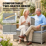 144L 2-Seater Rattan Storage Bench with Acacia Armrests & Gas Strut, Light Grey