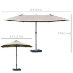 15' Outdoor Patio Umbrella with Twin Canopy, Lift Crank and Sandbag, Light Grey