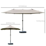 15' Outdoor Patio Umbrella with Twin Canopy, Lift Crank and Sandbag, Light Grey