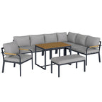 7 Seater Garden Furniture Set with Faux Wood Table, Light Grey