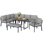 7 Seater Garden Furniture Set with Faux Wood Table, Light Grey