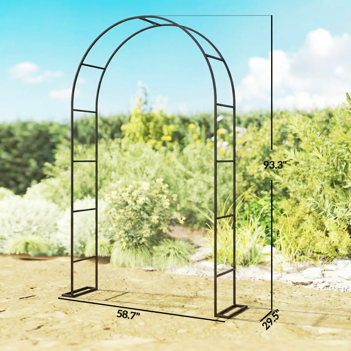 8 ft Steel Garden Arch Trellis with Base, Black