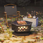 28" Outdoor Fire Pit Grill with Cooking Grate, Fire Poker and Spark Screen Lid