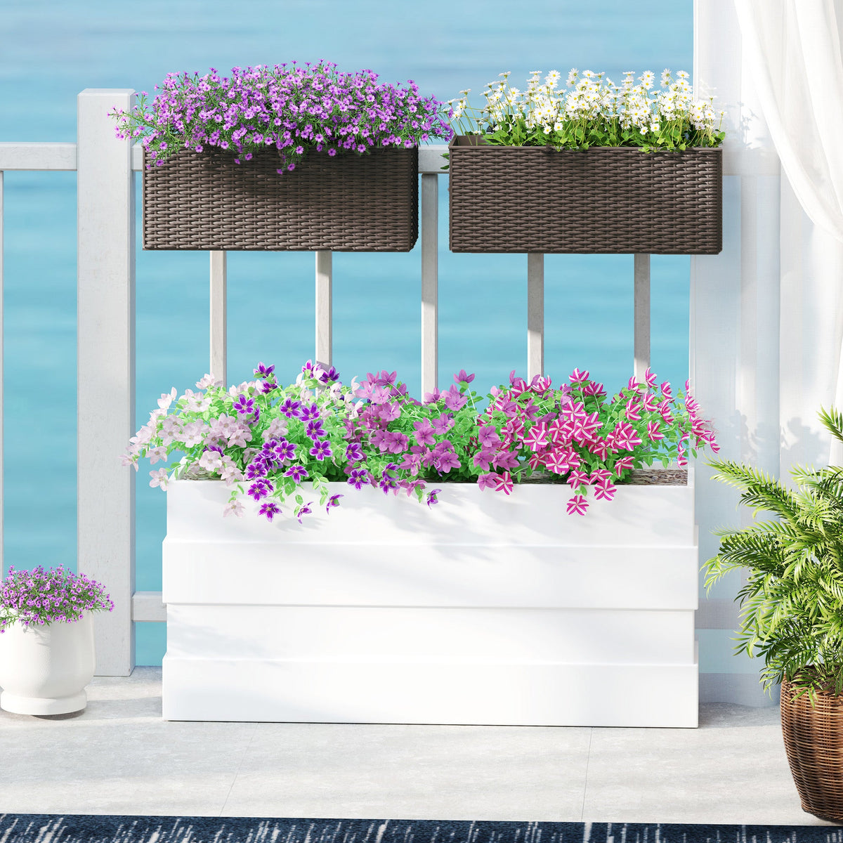 2 Pack 20" Railing Planter Boxes with Hooks and Drainage, Brown