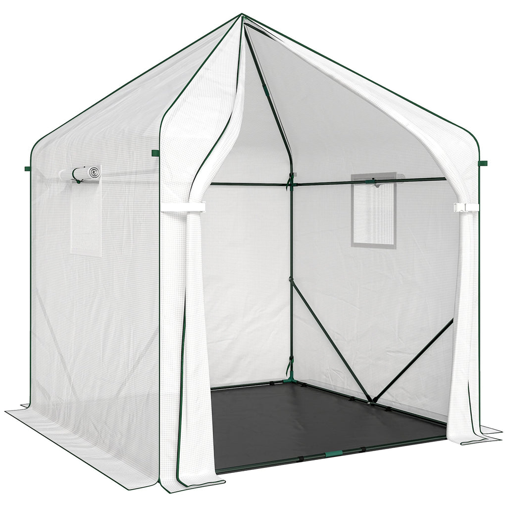 63" x 63" x 78.7" Mini Walk-in Greenhouse with PE Cover, Roll-up Door & 3 Mesh Windows, White