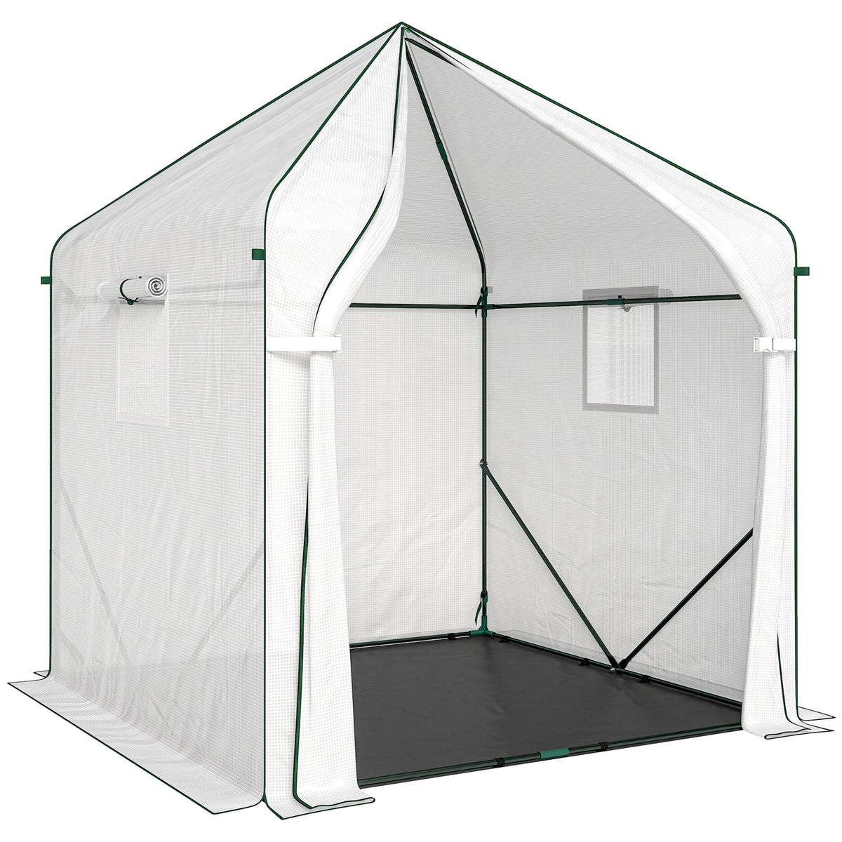 63" x 63" x 78.7" Mini Walk-in Greenhouse with PE Cover, Roll-up Door & 3 Mesh Windows, White