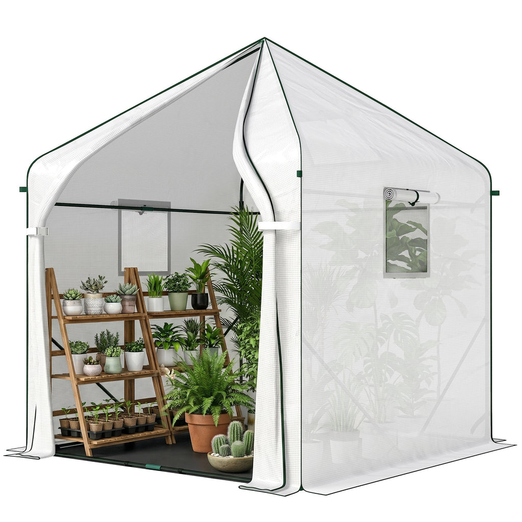 63" x 63" x 78.7" Mini Walk-in Greenhouse with PE Cover, Roll-up Door & 3 Mesh Windows, White