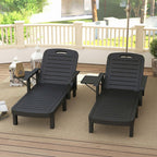 Set of 2 Resin Sun Loungers with Foldable Side Table, Black