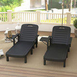 Set of 2 Resin Sun Loungers with Foldable Side Table, Black