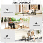 2-Piece Outdoor Glider Chair with Ottoman and All-Weather Breathable Mesh, Tan