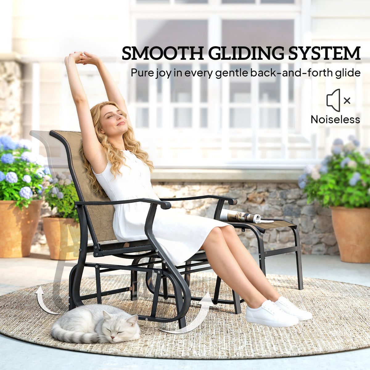 2-Piece Outdoor Glider Chair with Ottoman and All-Weather Breathable Mesh, Tan