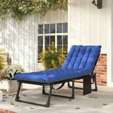 Folding Lounge Chair, 75 cm Wide with Cushion and Side Pocket, Dark Grey/Blue