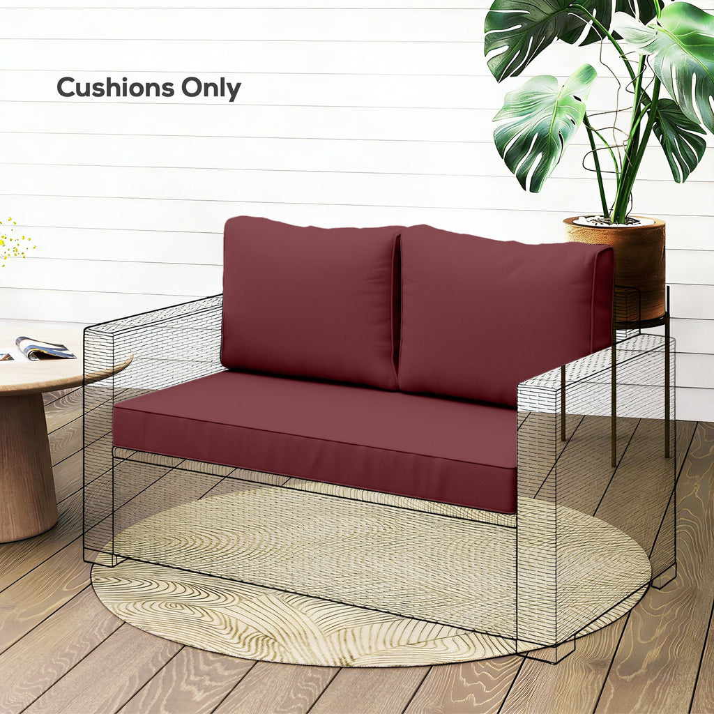 2 Seater Outdoor Seat Cushions with Backrest, Wine Red