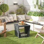 2-Tier PE Rattan Side Table with Storage Shelf, Grey
