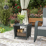 2-Tier PE Rattan Side Table with Storage Shelf, Grey