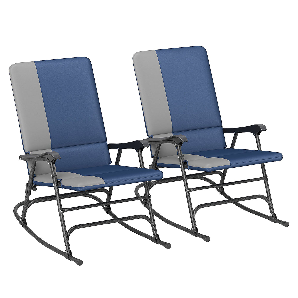 2-Piece Folding Outdoor Rocking Chairs, Dark Blue