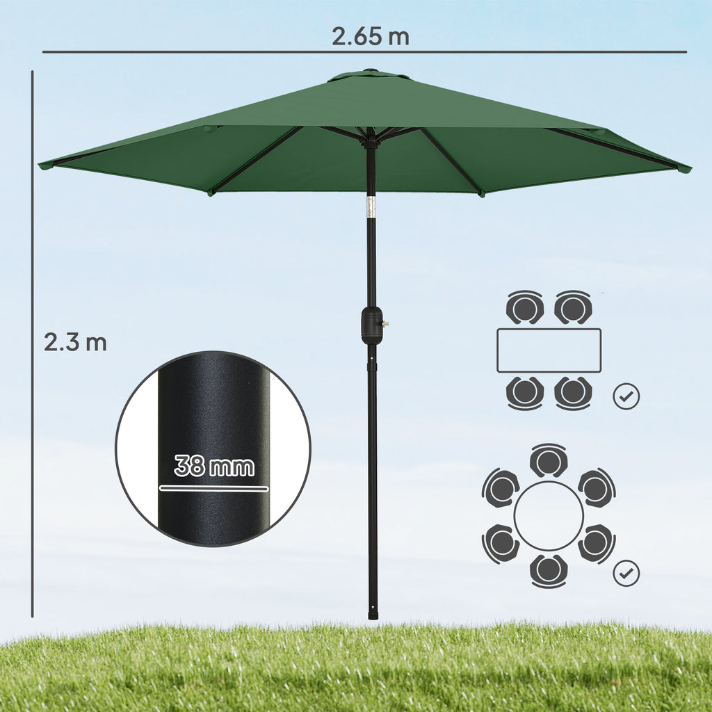 2.6 m Garden Parasol with Tilt, Crank, Vent & Aluminium Pole, Dark Green