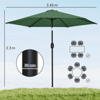 2.6 m Garden Parasol with Tilt, Crank, Vent & Aluminium Pole, Dark Green