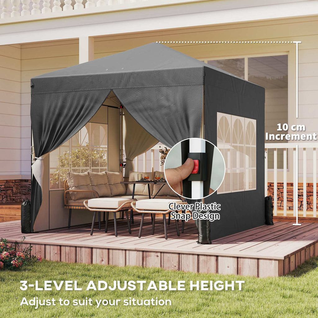 8.2 x 8.2 ft Pop-Up Canopy Tent with 4 Sidewalls & Sandbags, Dark Grey